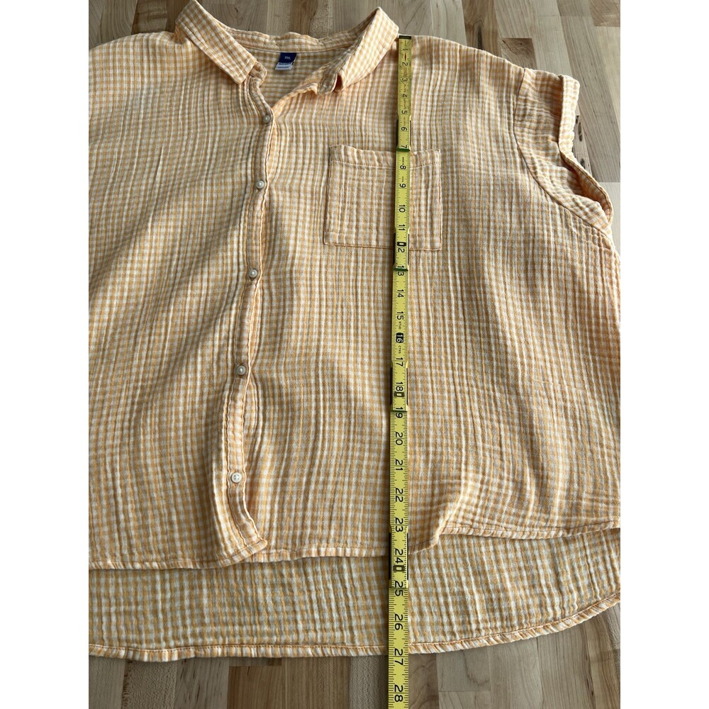 Women's Short Sleeve Button Up Orange Gingham Check Cotton Gauze Boxy Slouchy 2X - Picture 7 of 8